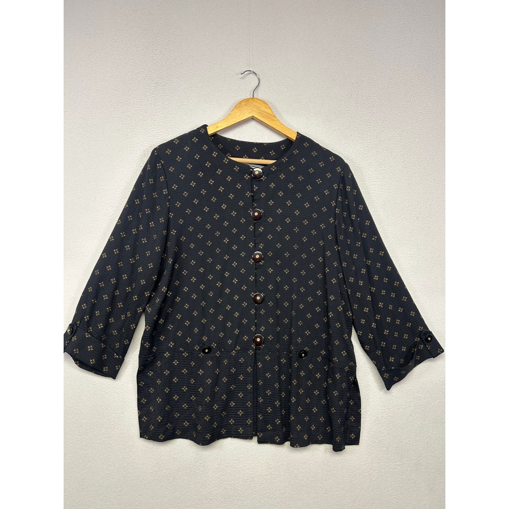 Vintage Dark Academia Christy Lyn Women 13/14 Black Gold Star Button Up Blouse
